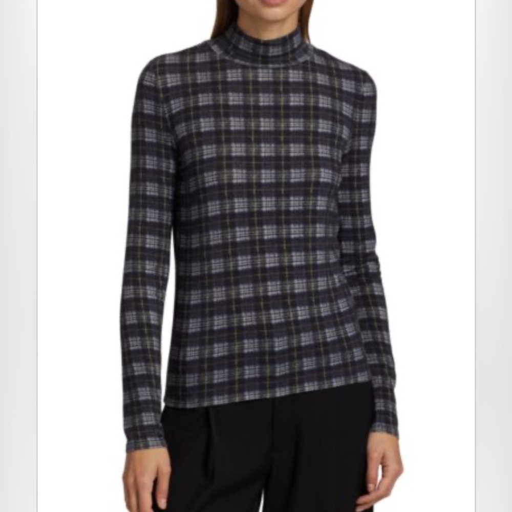 VINCE Plaid Turtleneck Top